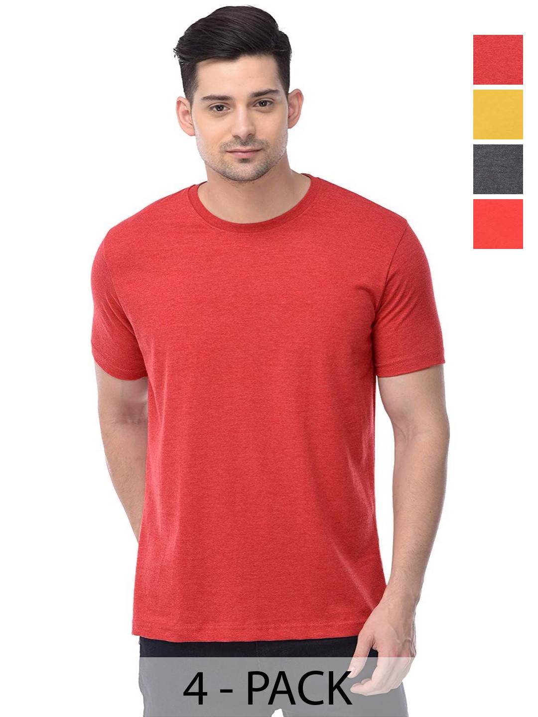 

COLOR CAPITAL Unisex Pack Of 4 Cotton T-Shirts, Red