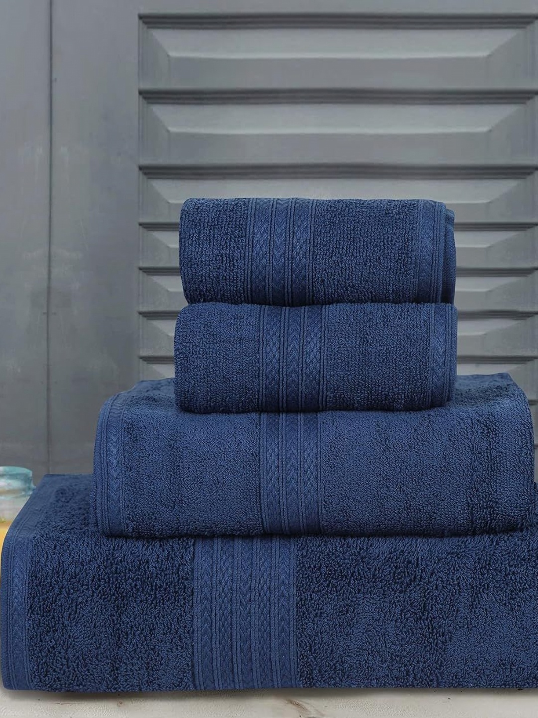 

BOMBAY DYEING Navy Blue 4 Pieces Cotton 450 GSM Towel Set
