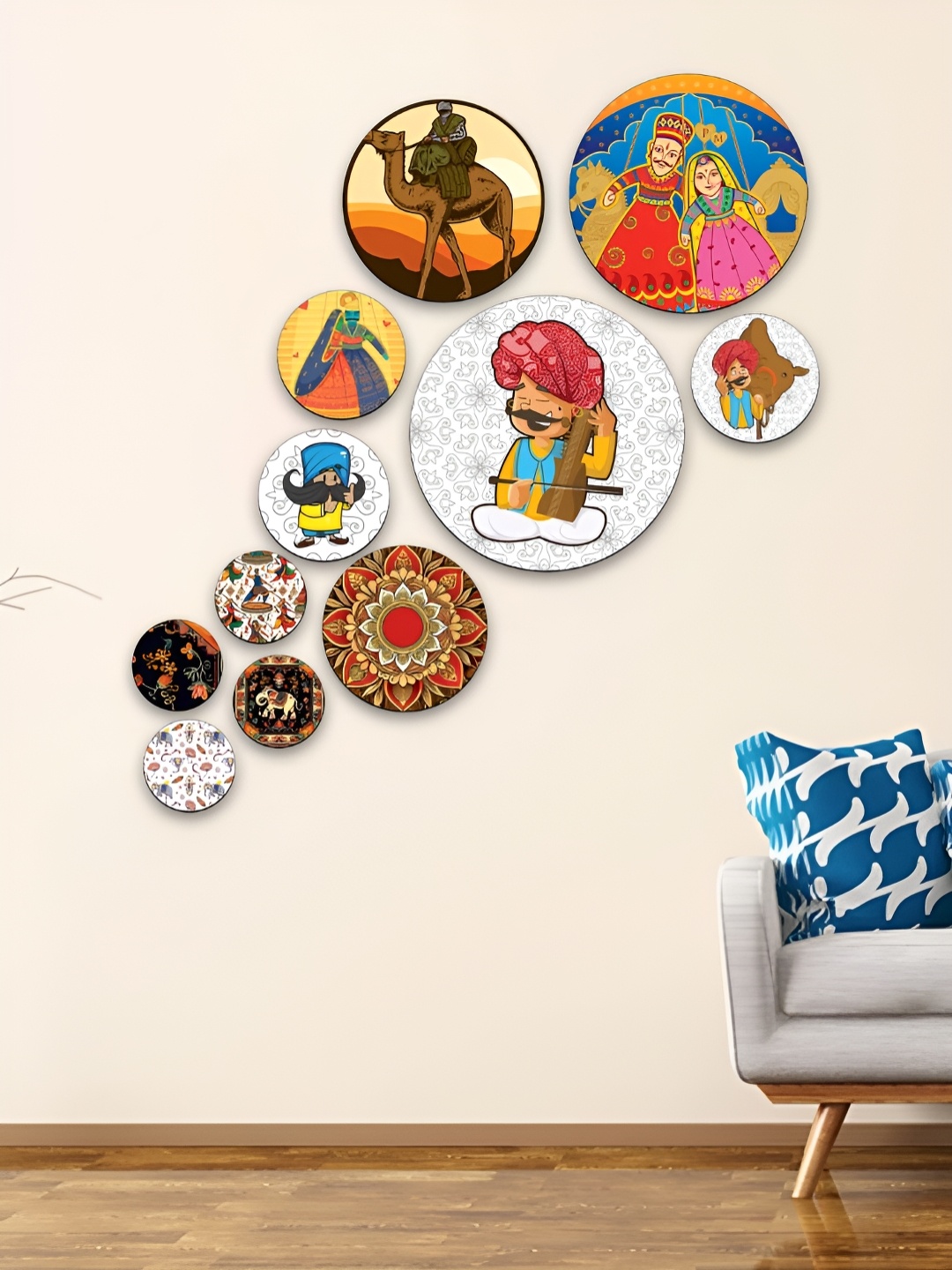 

CLAWCRAFTS Brown and Red 11 Pieces Ethnic Motifs Wooden Wall Plates