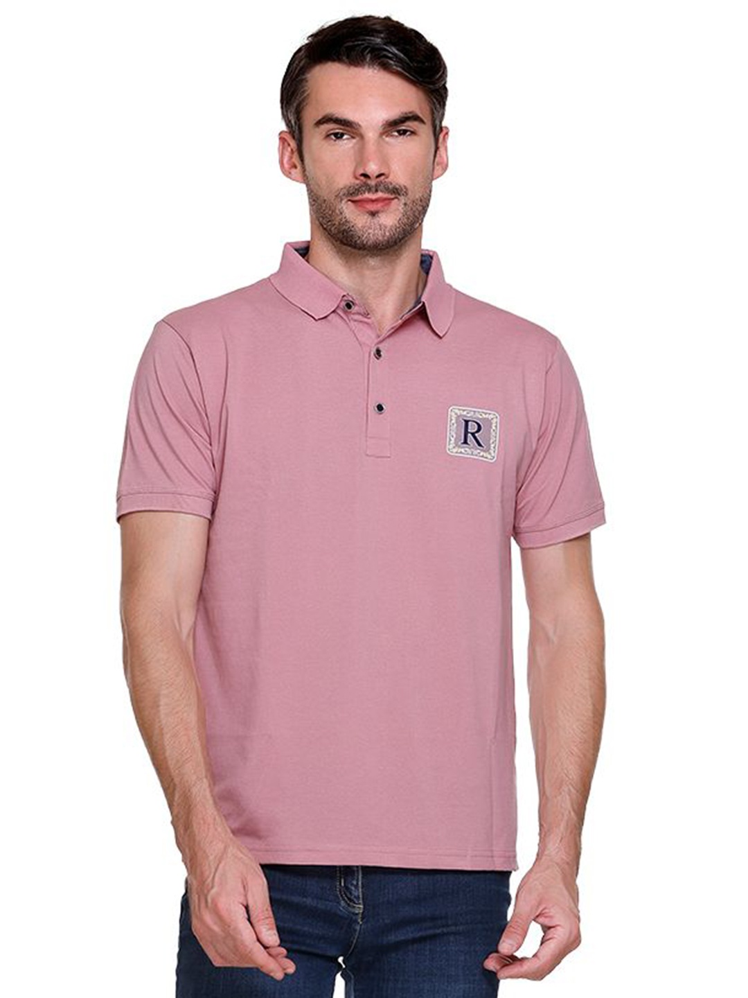 

ARRAY Men Solid Polo Collar Cotton T-Shirt, Pink
