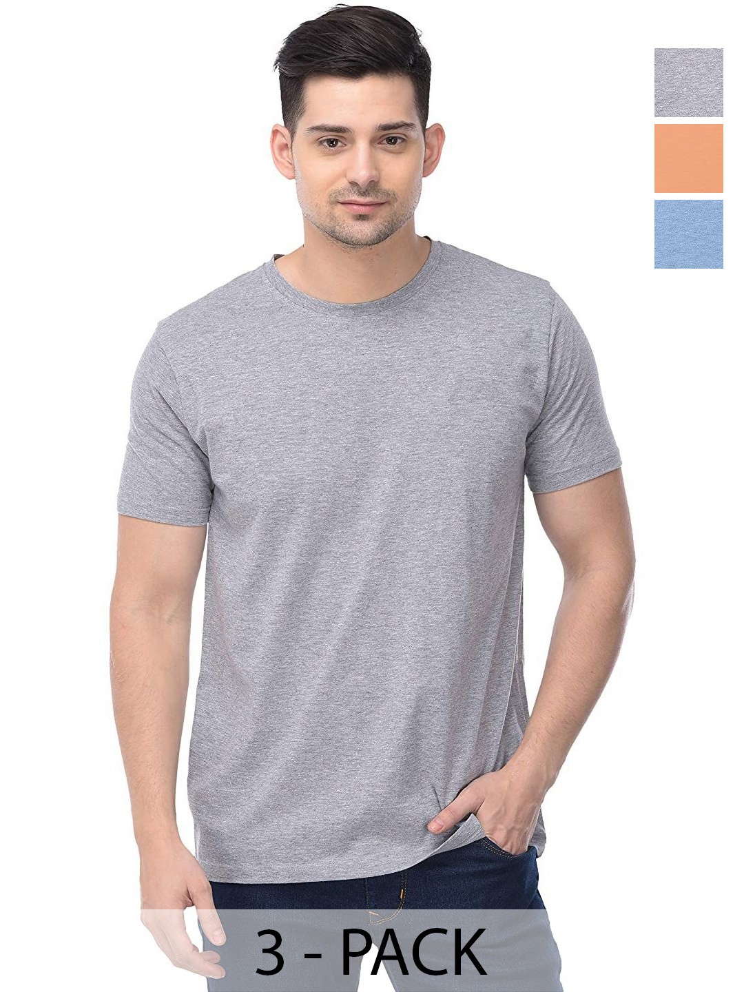 

COLOR CAPITAL Unisex Pack Of 3 Cotton T-Shirts, Grey