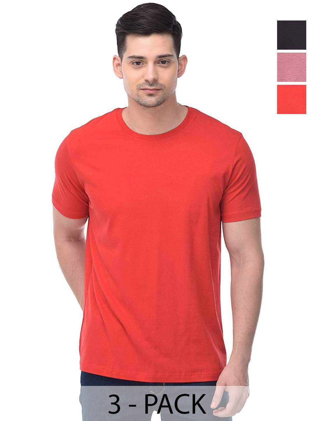 

COLOR CAPITAL Unisex Pack Of 3 Solid Round Neck Cotton T-shirts, Na