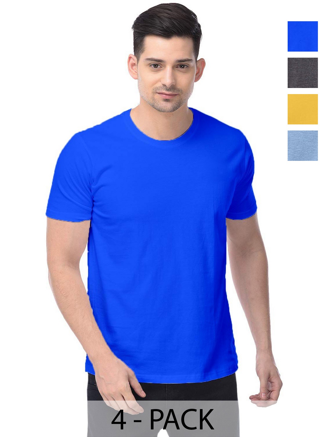 

COLOR CAPITAL Unisex Pack Of 4 Solid Round Neck Cotton T-shirts, Na