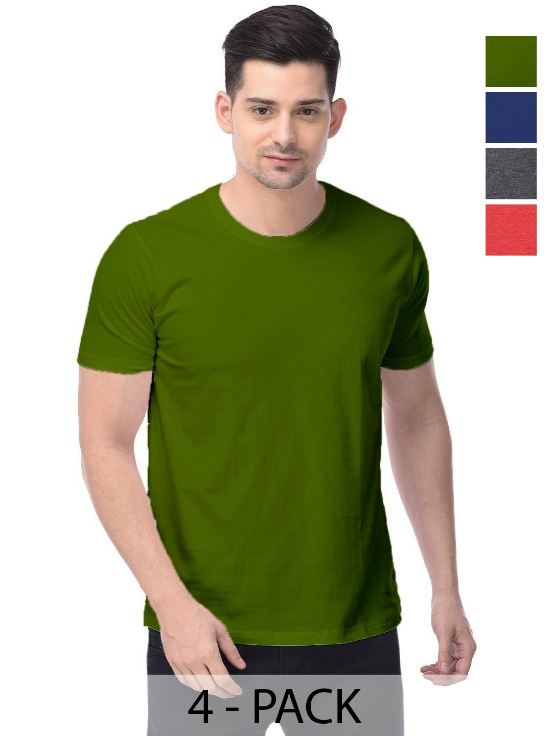 

COLOR CAPITAL Unisex Pack Of 4 Solid Round Neck Cotton T-shirts, Grey