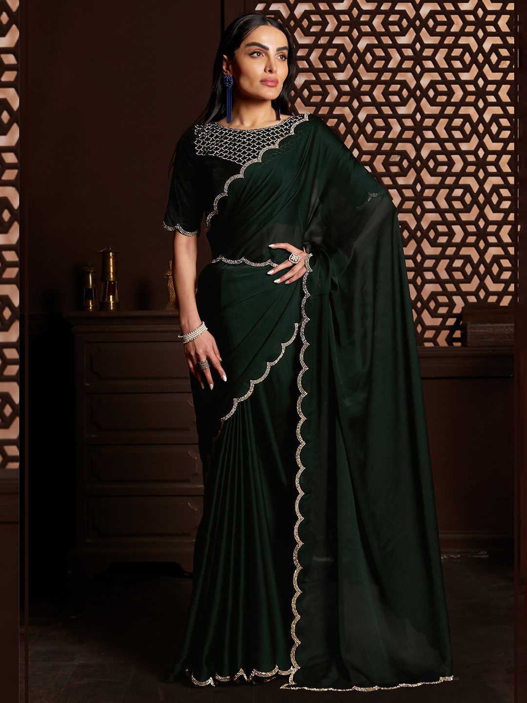 

Anouk Beads and Stones Saree, Green