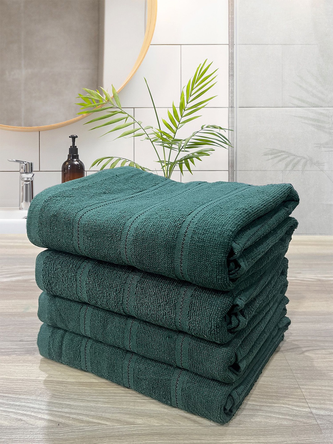 

LABHAM Green 4 Pieces 300 GSM Pure Cotton Quickdry & Light Weight Bath Towel