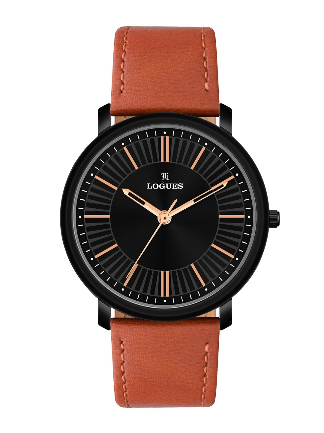 

L LOGUES Men Brass Dial & Leather Straps Analogue Watch G E-858 NL-14, Tan