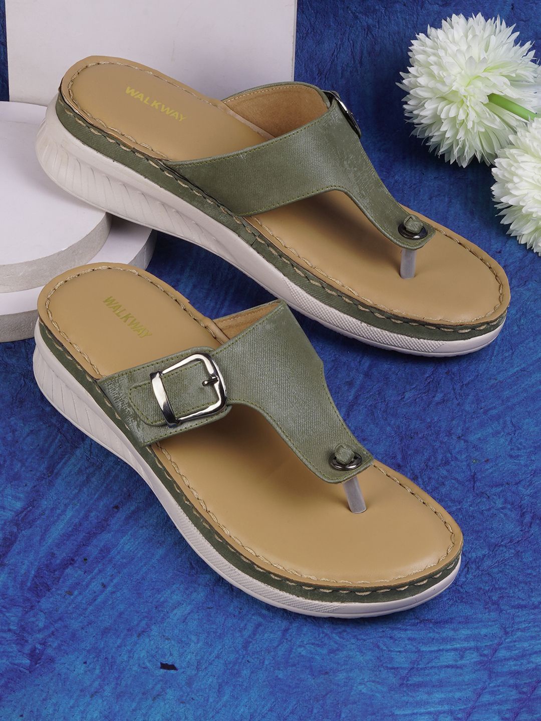 

WALKWAY by Metro Open Toe Wedge Heel Sandals, Green