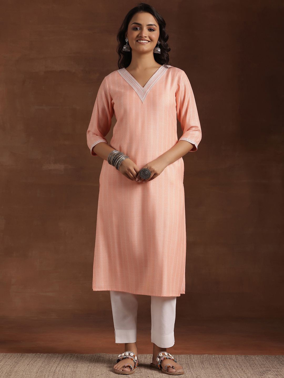 

Libas Woven Design straight Kurta, Peach