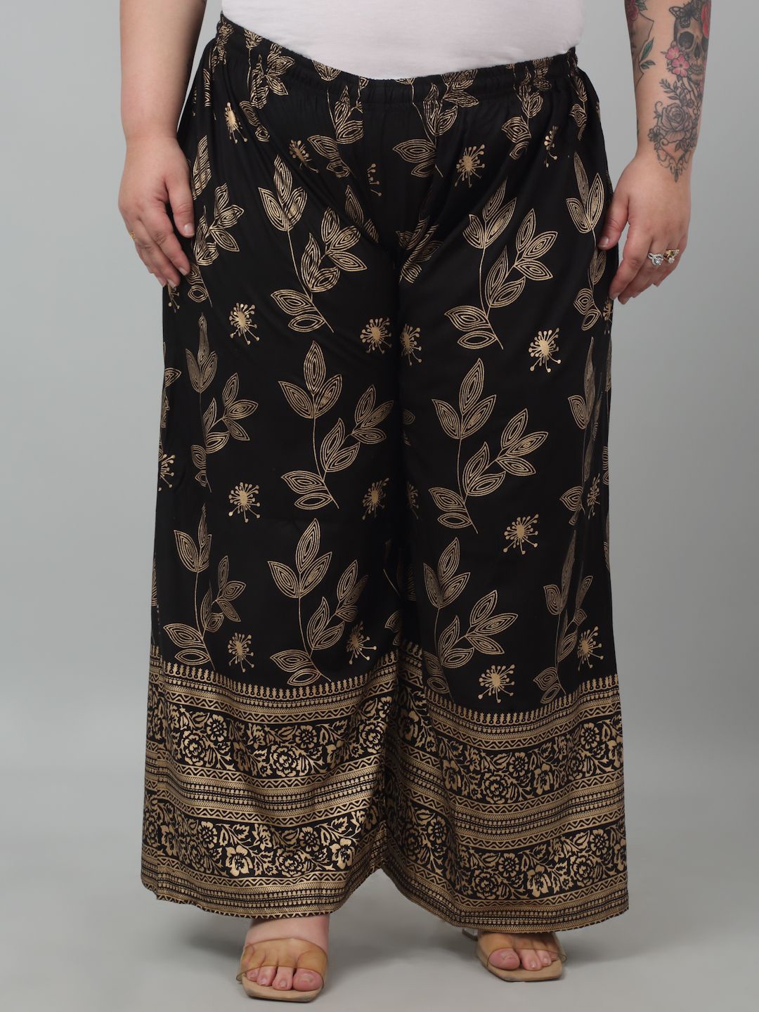 

Trend Level Women Ethnic Motifs Printed Flared Knitted Palazzos, Black