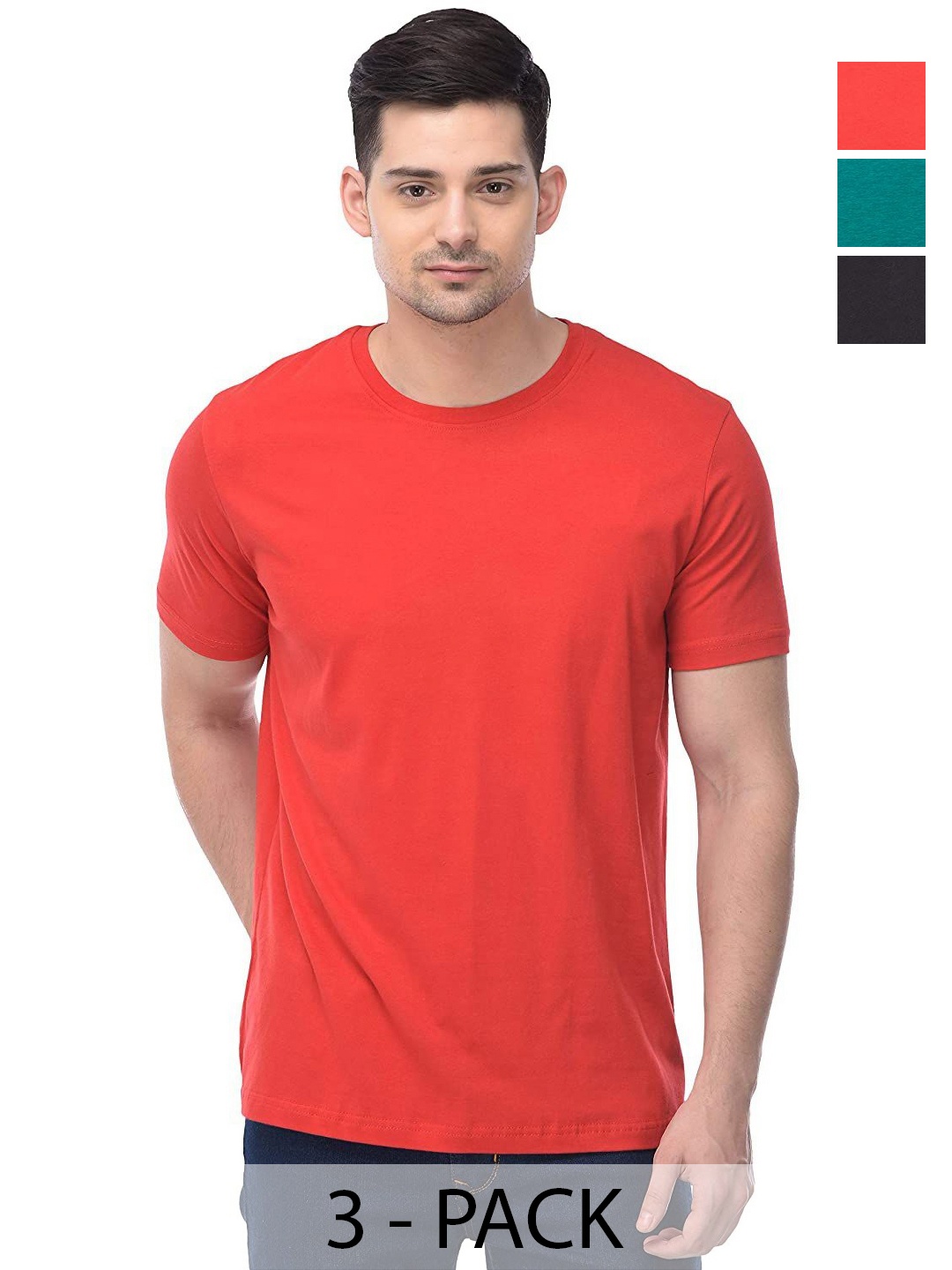 

COLOR CAPITAL Unisex Pack Of 3 Cotton T-Shirts, Red