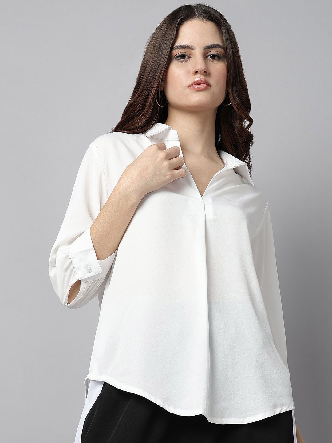 

The Roadster Lifestyle Co. Women Solid Shirt Collar Top, White