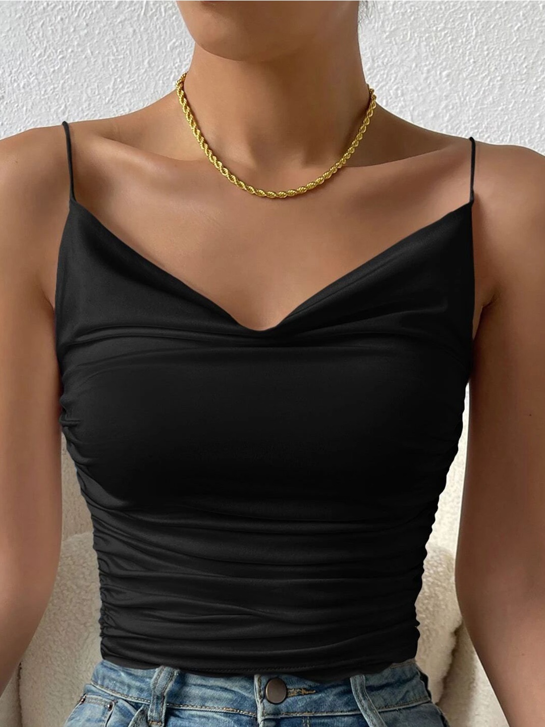 

StyleCast Women Solid Shoulder Straps Top, Black