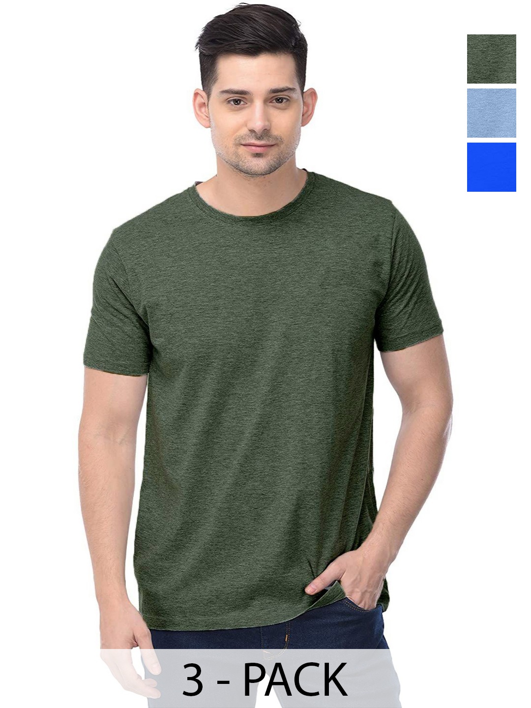 

COLOR CAPITAL Unisex Pack Of 3 Solid Round Neck Cotton T-shirts, Na
