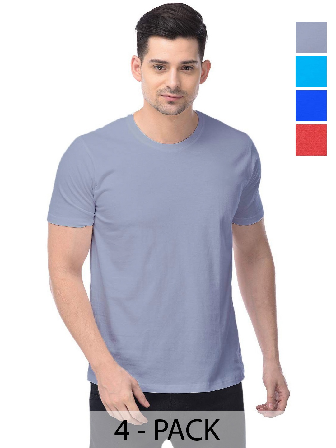 

COLOR CAPITAL Unisex Pack Of 4 Solid Round Neck Cotton T-shirts, Na