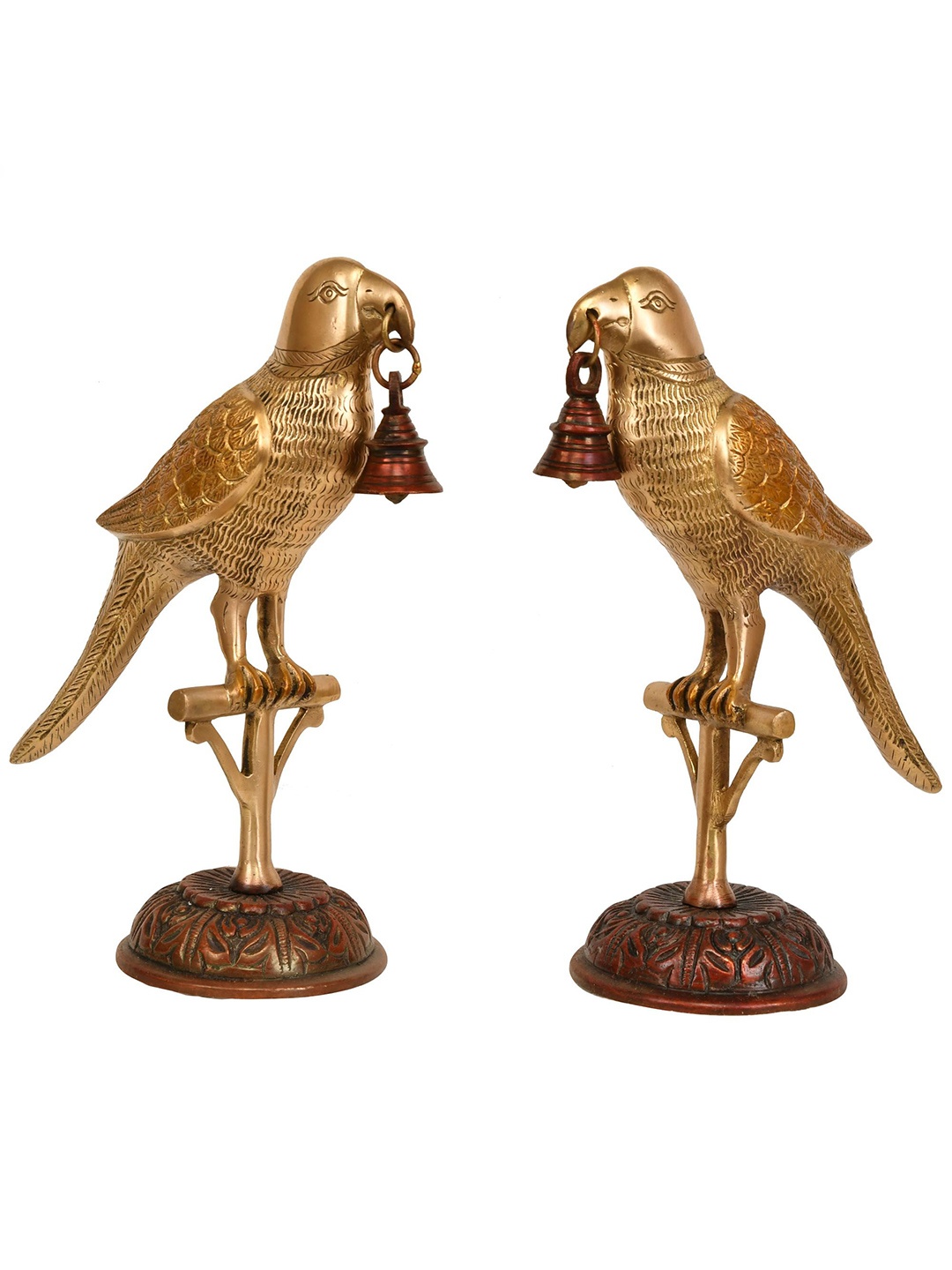 

Exotic India Gold Toned 2 Pieces Brass Parrots With Bell