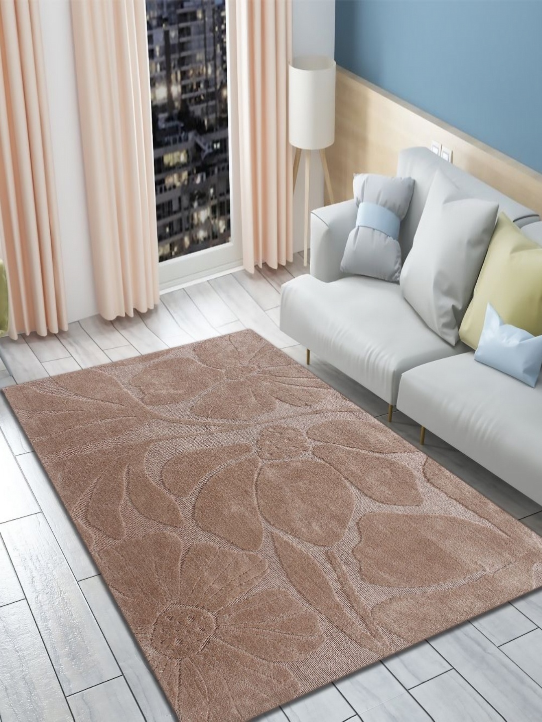 

MULTITEX Camel Brown Floral Anti-Skid Carpet