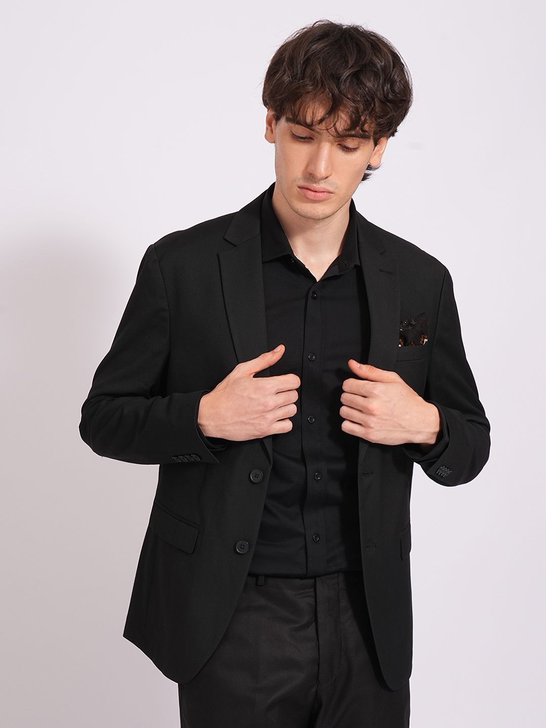 

SELECTED Men Spread Collar Solid Cotton Slim Fit Casual Shirt, Black