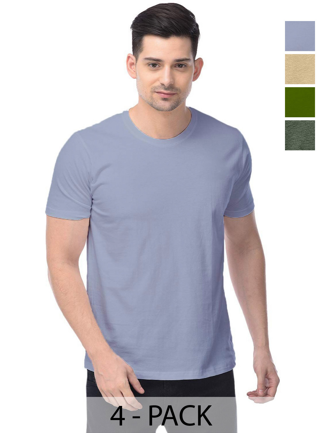 

COLOR CAPITAL Unisex Pack Of 4 Solid Round Neck Cotton T-shirts, Na