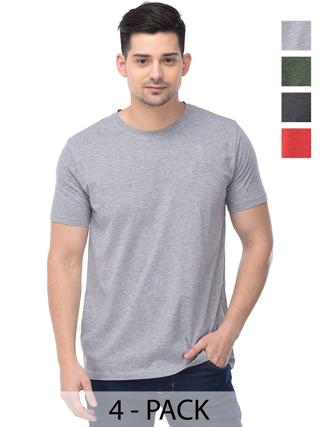 

COLOR CAPITAL Unisex Pack Of 4 Cotton T-Shirts, Grey