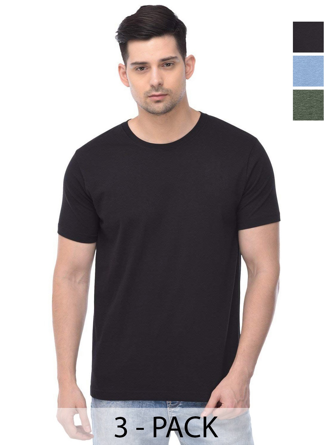 

COLOR CAPITAL Unisex Pack Of 3 Solid Round Neck Cotton T-shirts, Grey