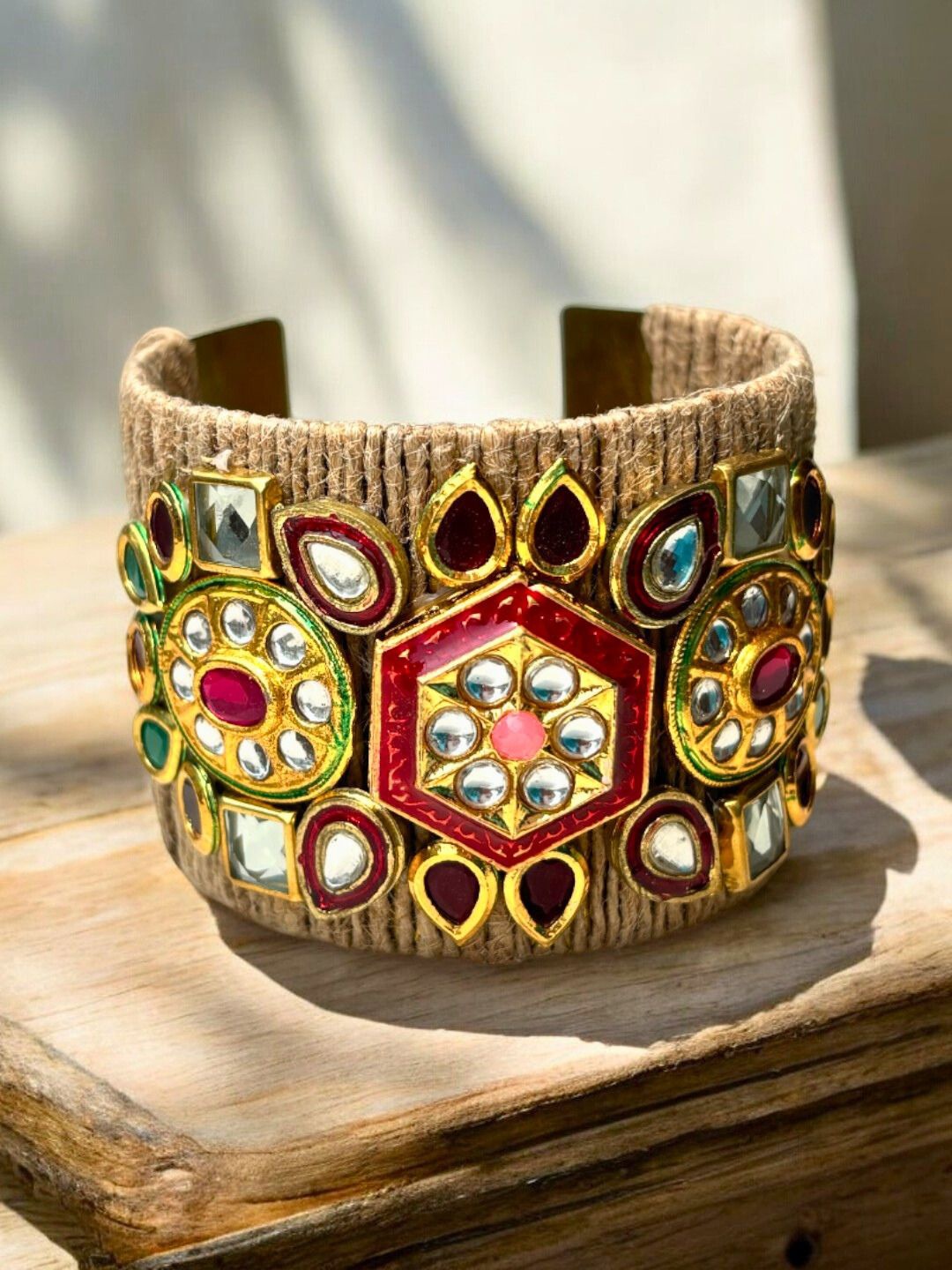 

VIVAZS 18KT Gold-Plated Kundan Studded Brass Cuff Bracelet