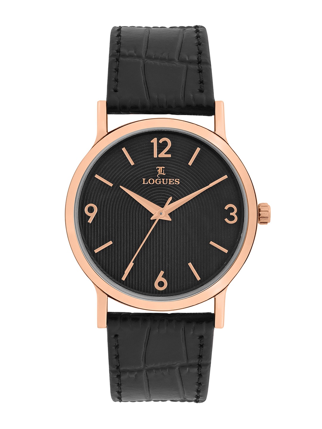 

L LOGUES Men Brass Dial & Leather Textured Straps Analogue Watch G E-851 WL-03, Black
