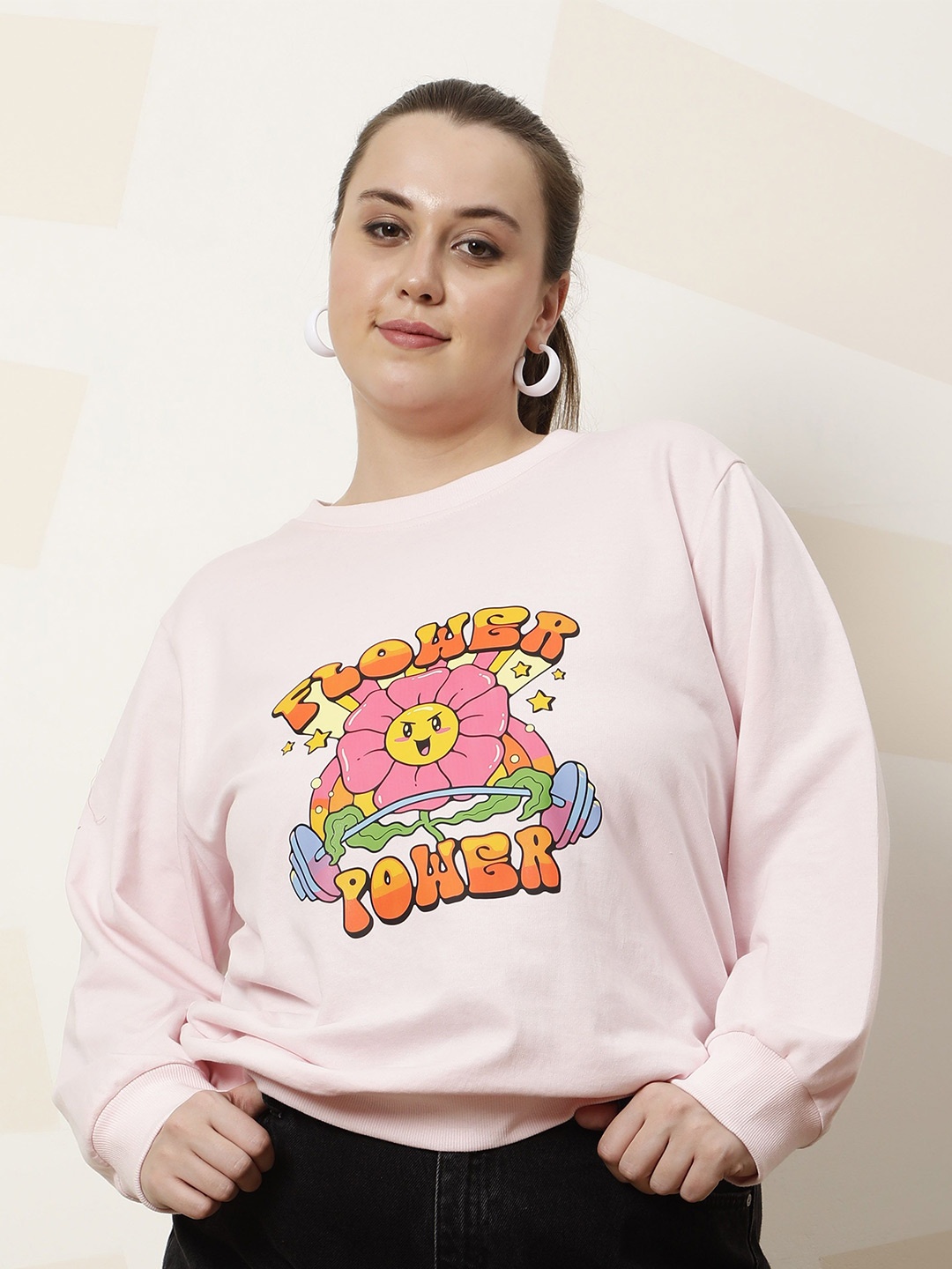 

Athena Ample Women Plus Size Graphic Printed Sweatshirt, Pink