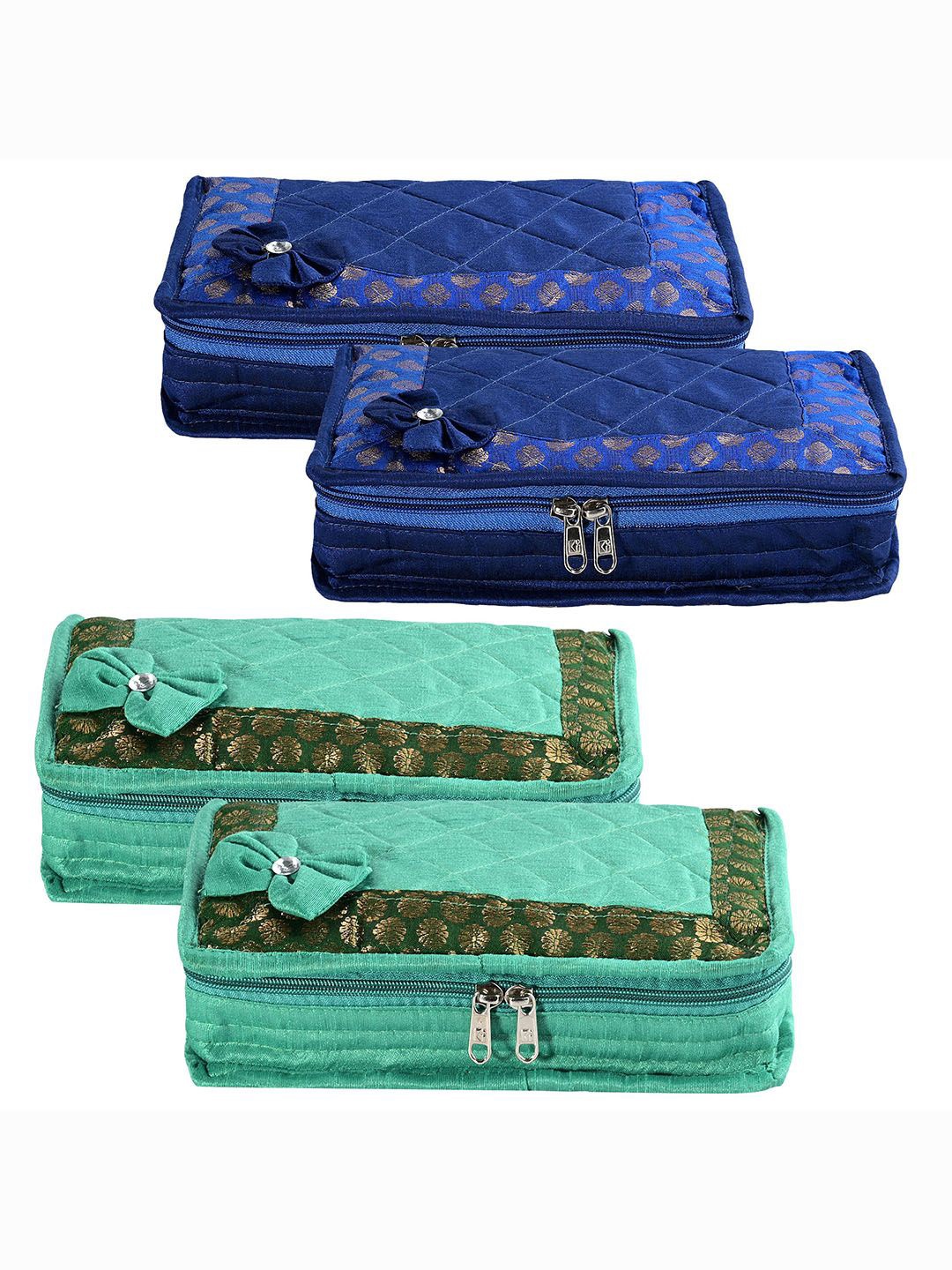 

Kuber Industries Blue & Green 4 Pieces Embroidered Jewellery Organisers