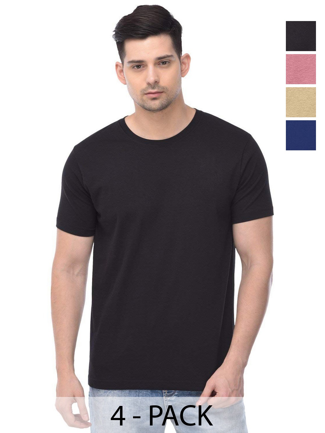 

COLOR CAPITAL Unisex Pack Of 4 Solid Round Neck Cotton T-shirts, Na