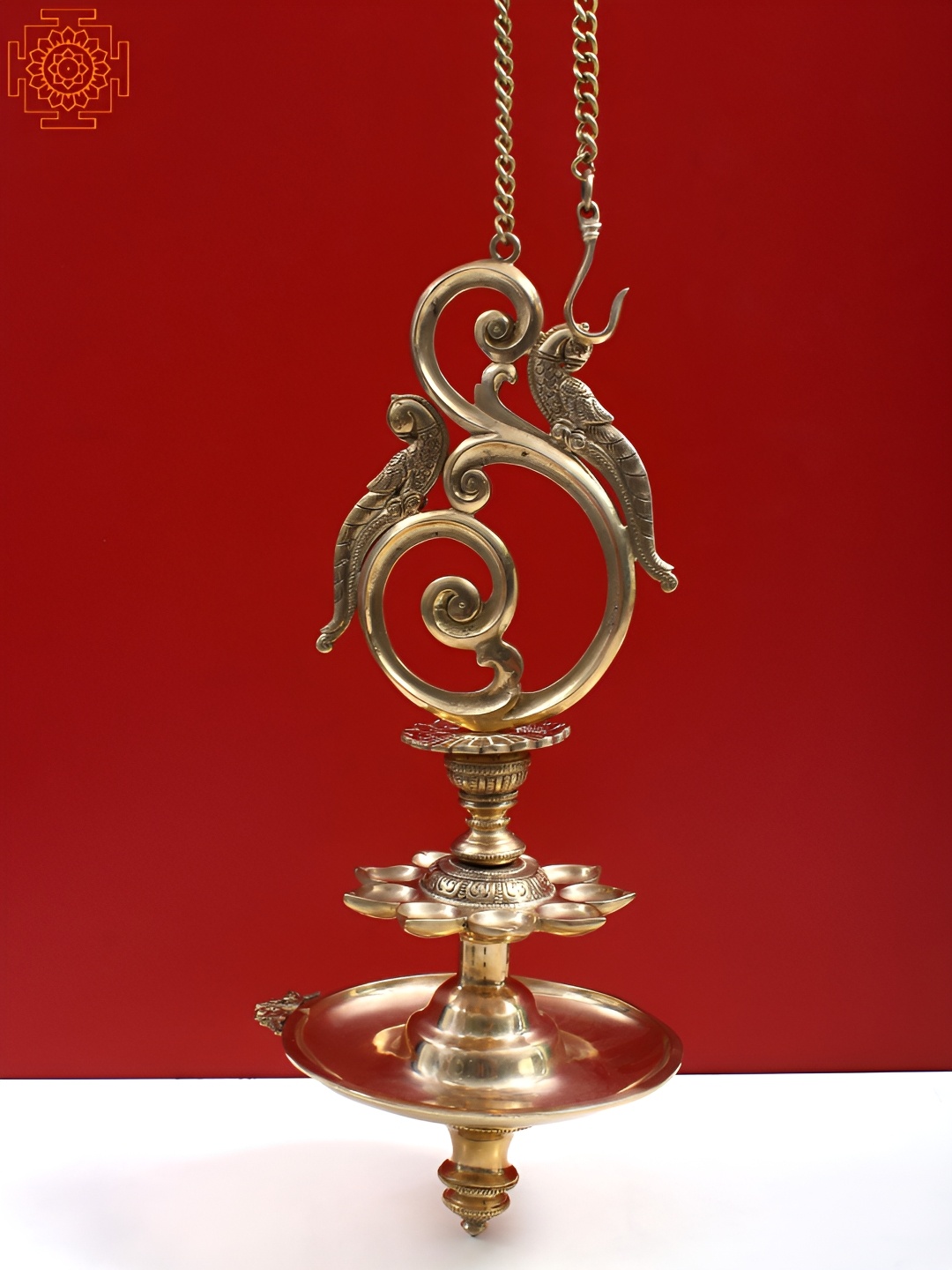 

Exotic India Brass Peacock Hanging Lamp, Gold