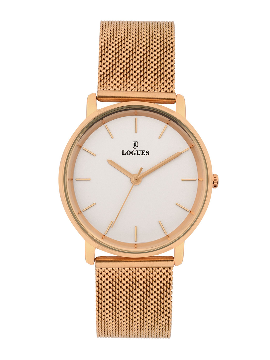 

L LOGUES Unisex Brass Dial & Bracelet Style Straps Analogue Watch P E-953 WZ-02, Rose gold
