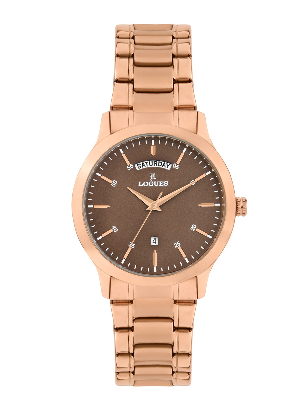 

L LOGUES Men Brass Dial & Bracelet Style Straps Analogue Watch G E-457 WMD-05, Rose gold