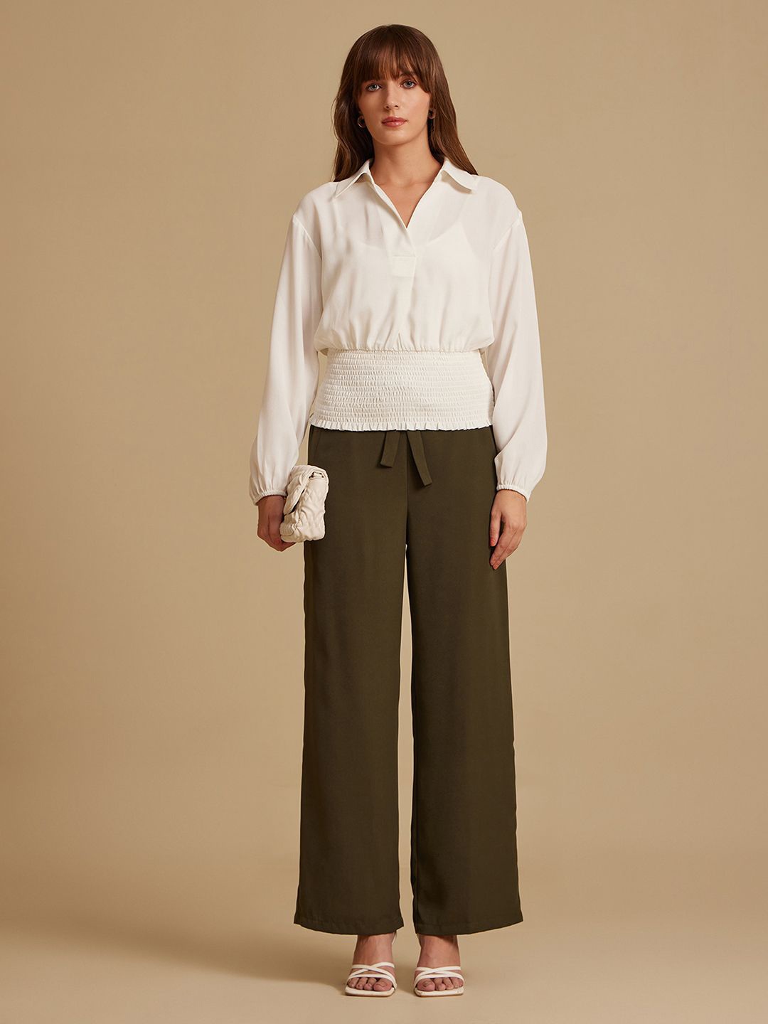 

Kazo Women Solid Shirt Collar Top, White
