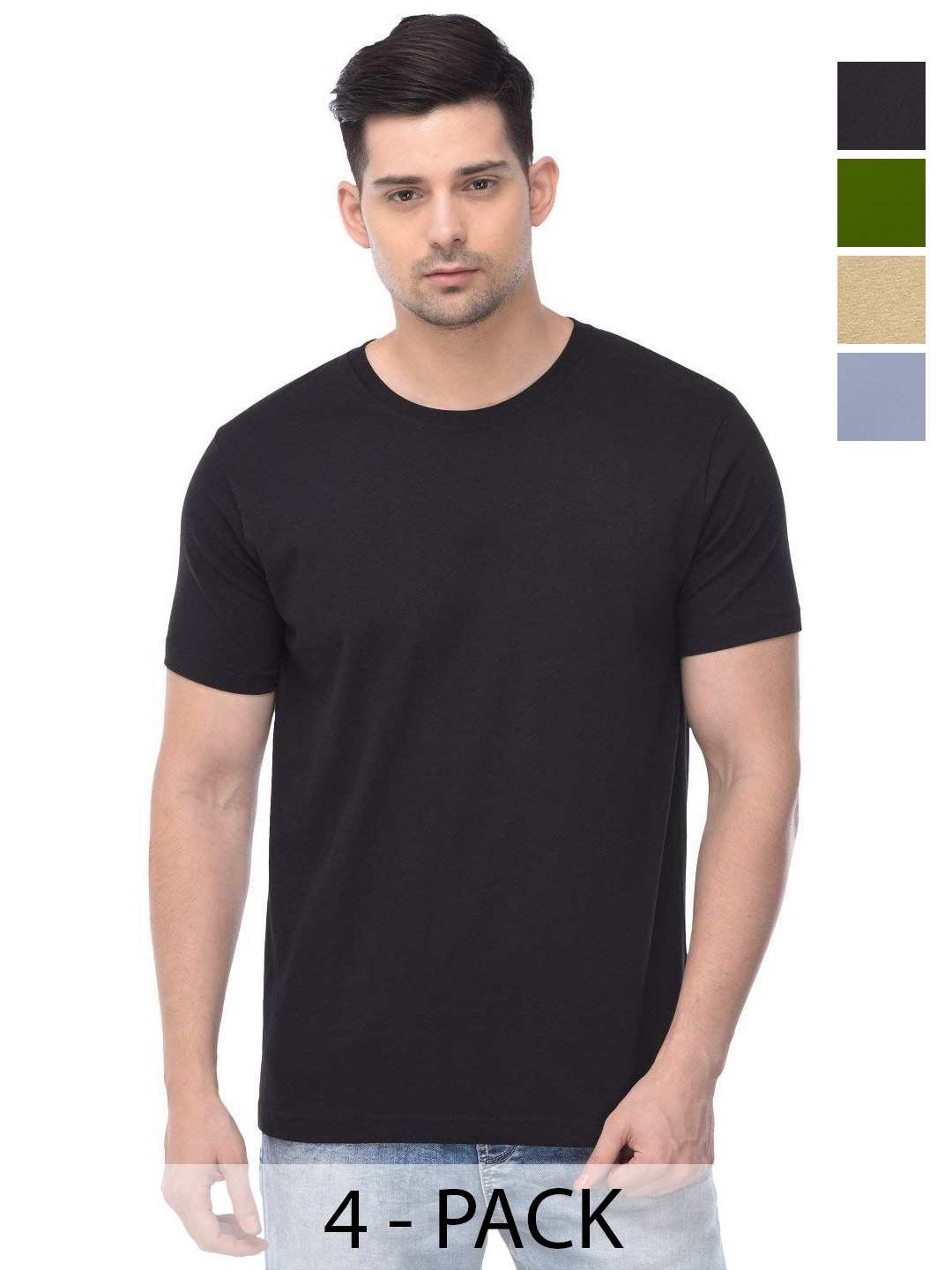 

COLOR CAPITAL Unisex Pack Of 4 Solid Round Neck Cotton T-shirts, Na