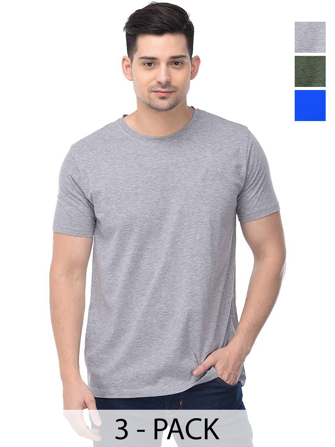 

COLOR CAPITAL Unisex Pack Of 3 Cotton T-Shirts, Grey