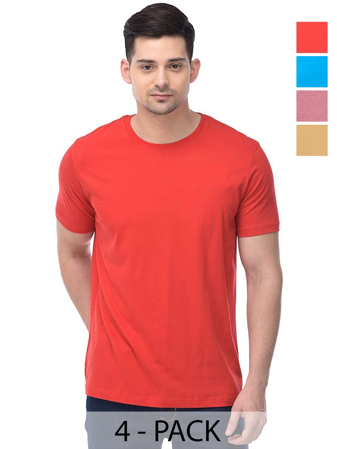 

COLOR CAPITAL Unisex Pack Of 4 Solid Round Neck Cotton T-shirts, Na