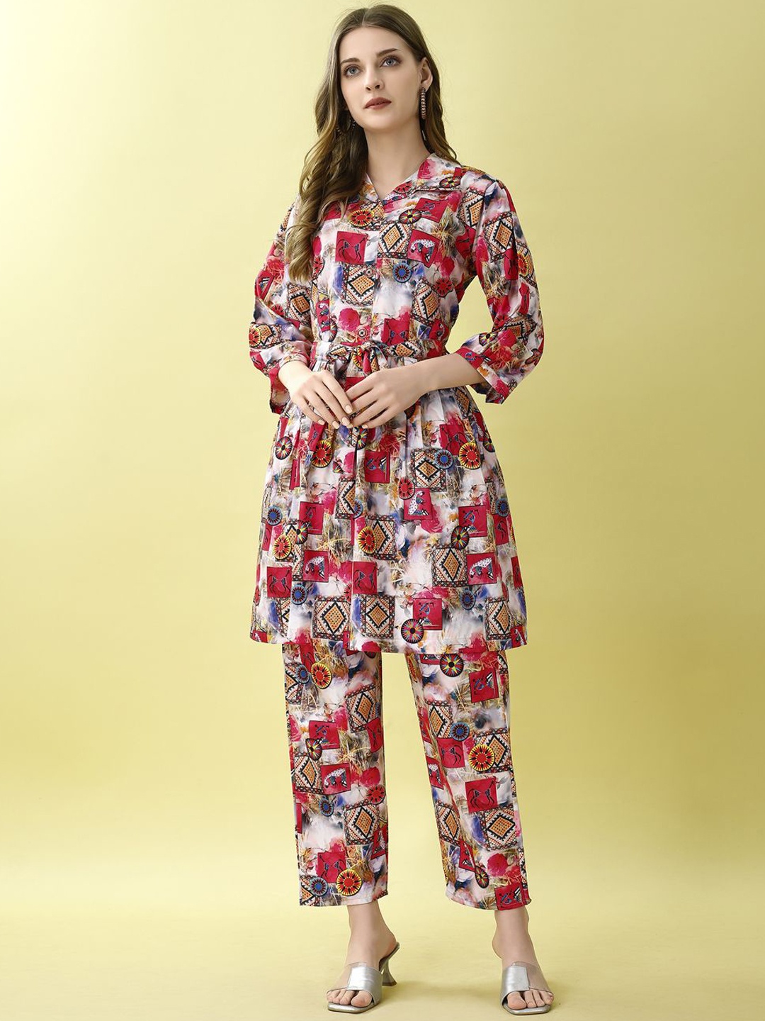 

WILNERCROWN Printed Cotton Tunic With Trousers, Red