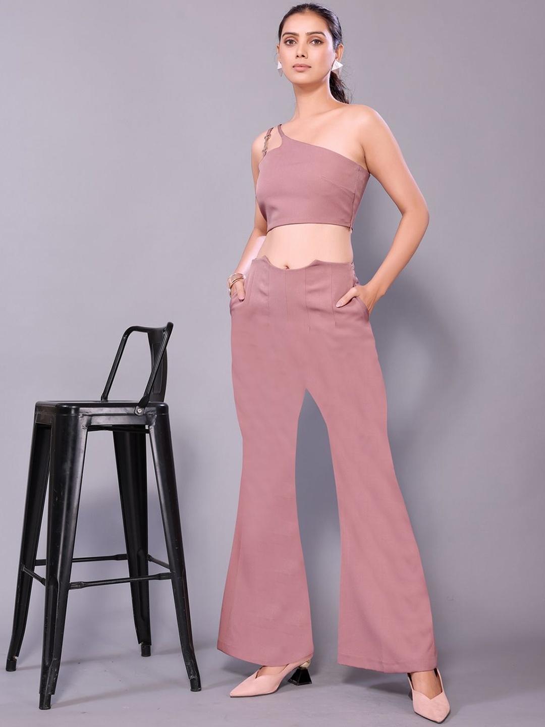 

ForYU One Shoulder Sleeveless Top & Trouser, Pink