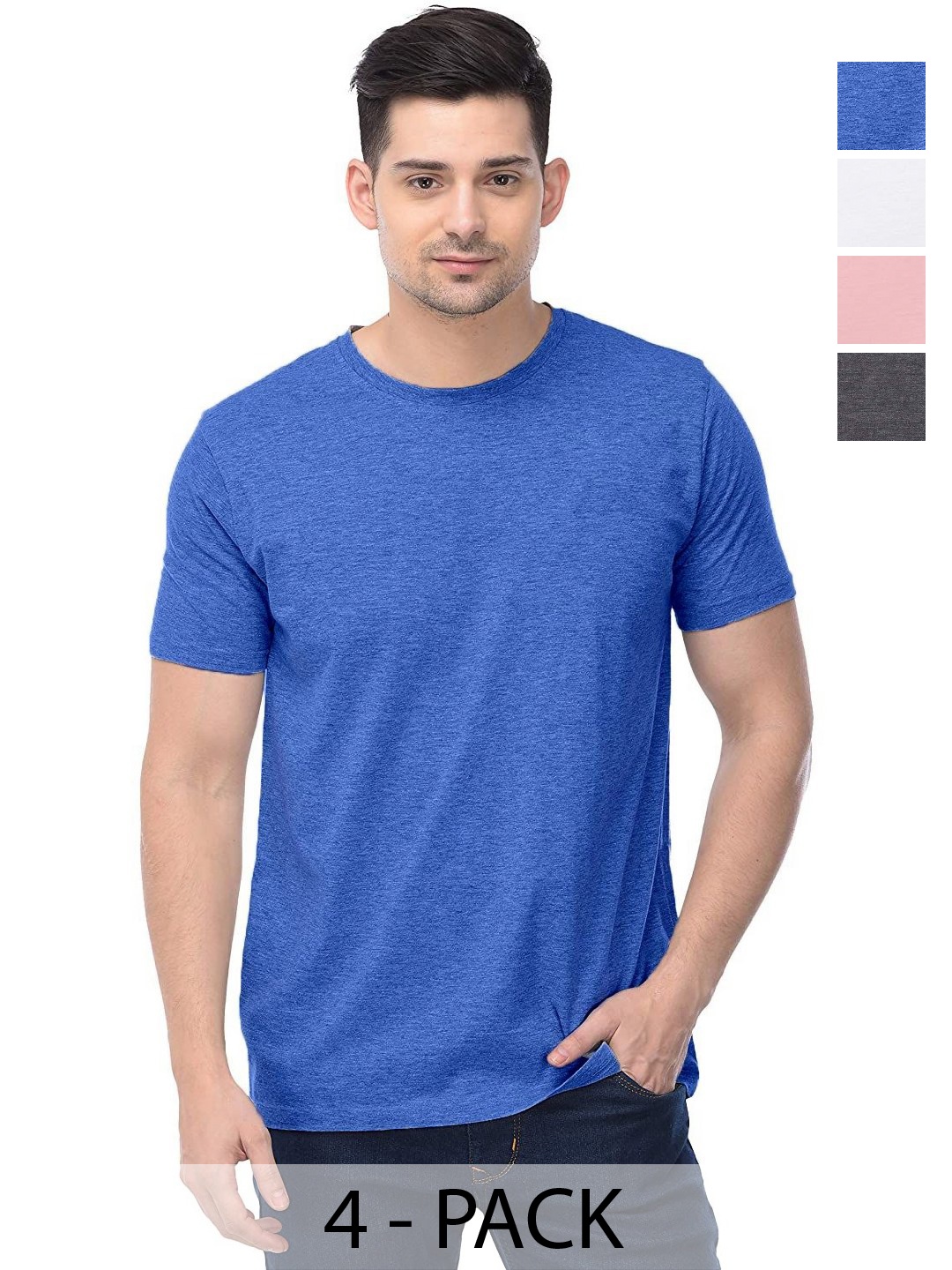 

COLOR CAPITAL Unisex Pack Of 4 Solid Round Neck Cotton T-shirts, Na