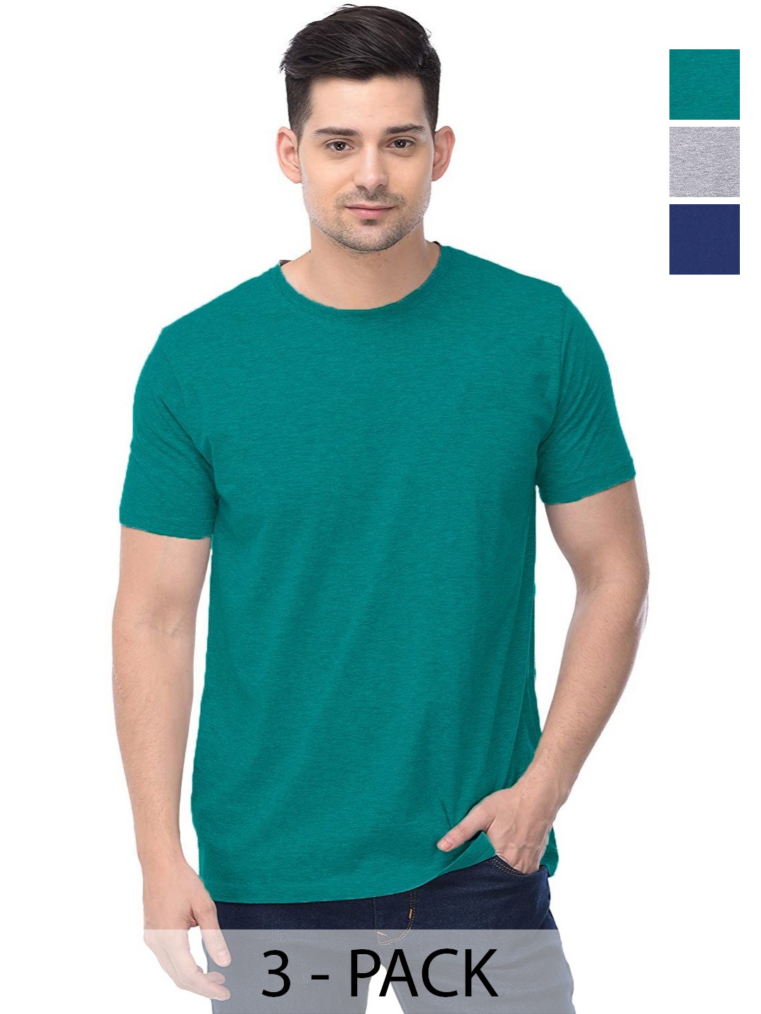 

COLOR CAPITAL Unisex Pack Of 3 Solid Round Neck Cotton T-shirts, Grey