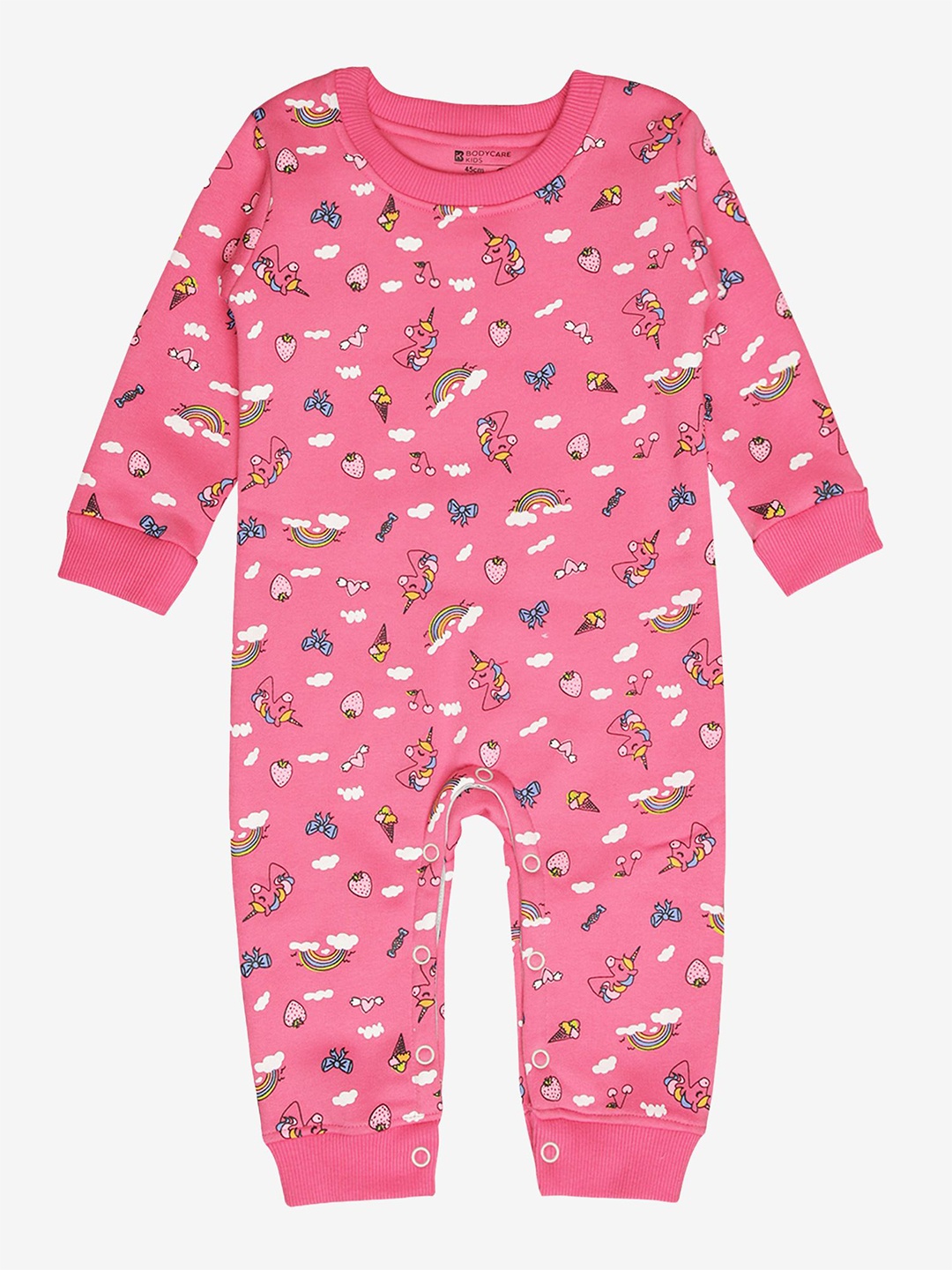 

Bodycare Infants Girls Conversational Printed Cotton Rompers, Pink