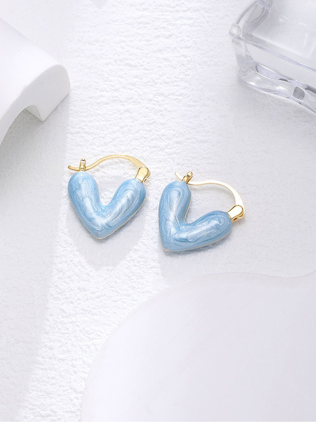 

VAGHBHATT Gold-Plated Heart Shaped Hoop Earrings, Blue