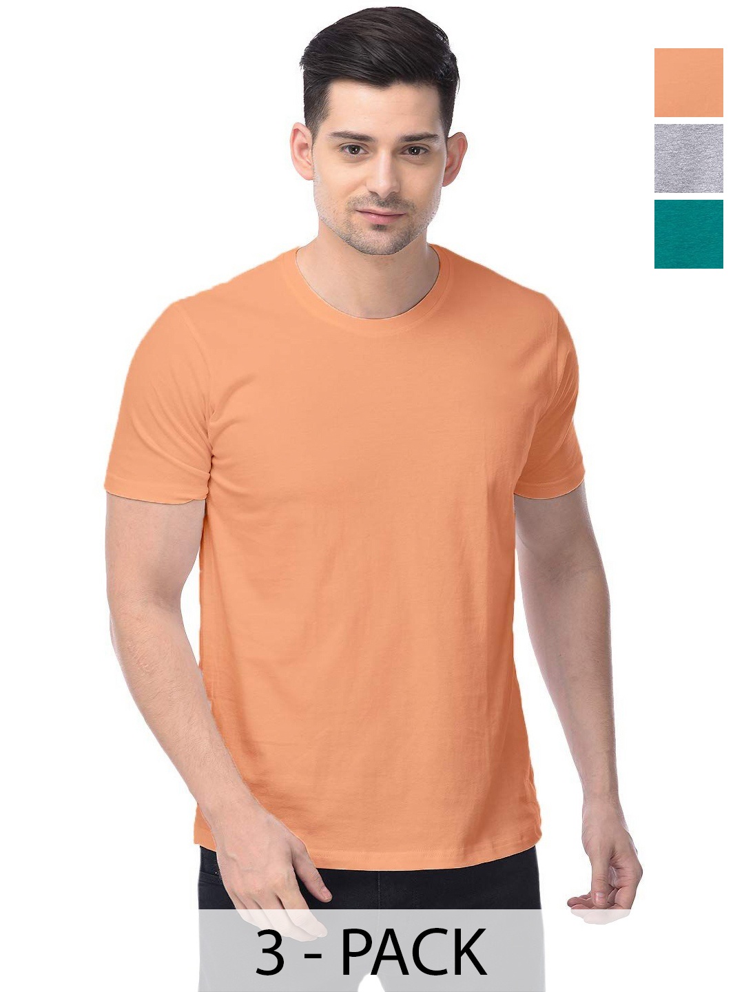 

COLOR CAPITAL Unisex Pack Of 3 Cotton T-Shirts, Orange