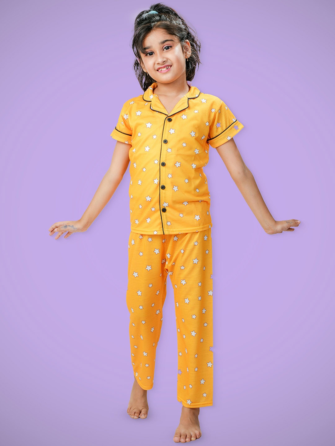 

BAESD Girls Printed Graphic Night suit, Yellow