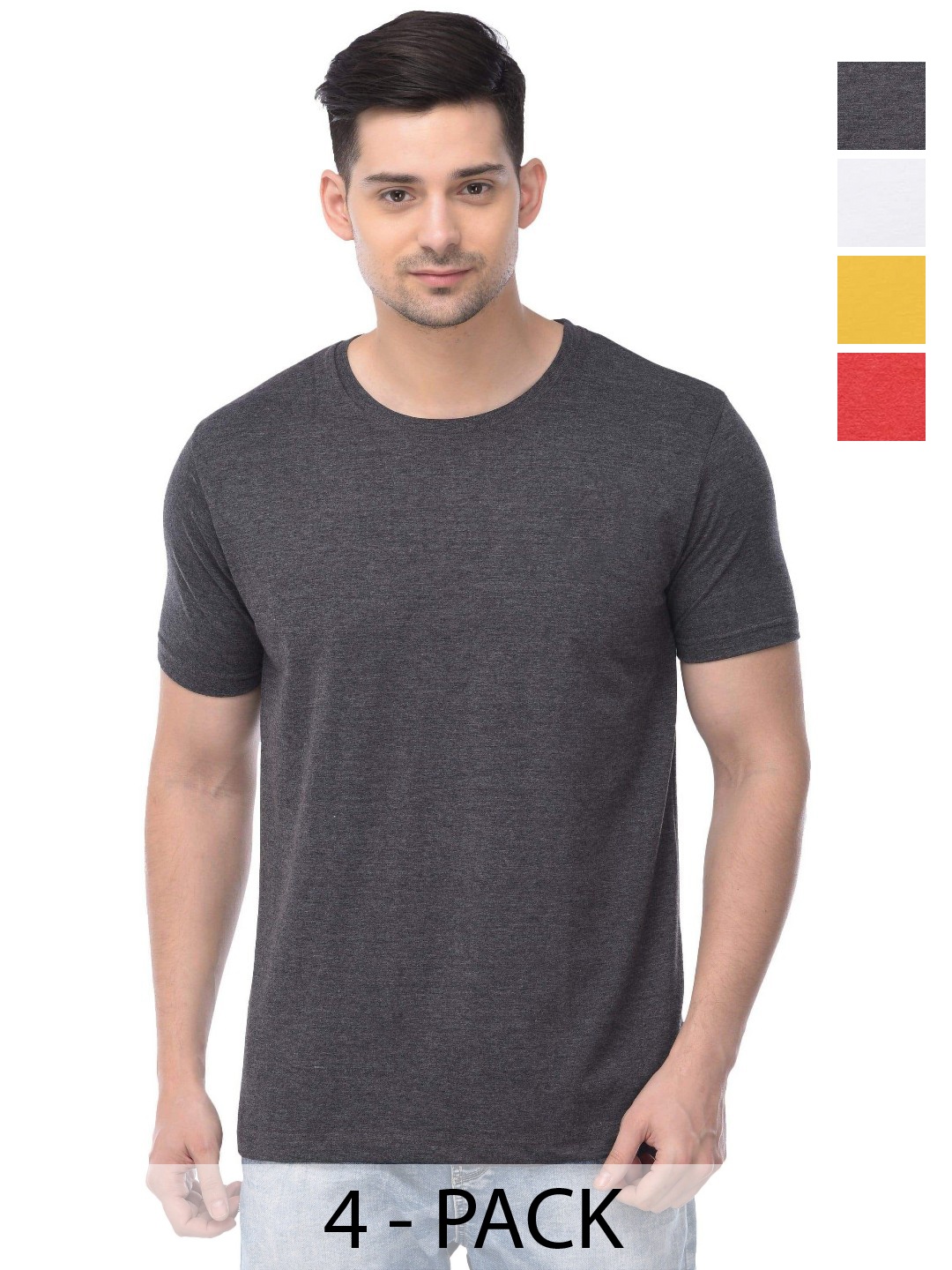 

COLOR CAPITAL Unisex Pack Of 4 Solid Round Neck Cotton T-shirts, Grey