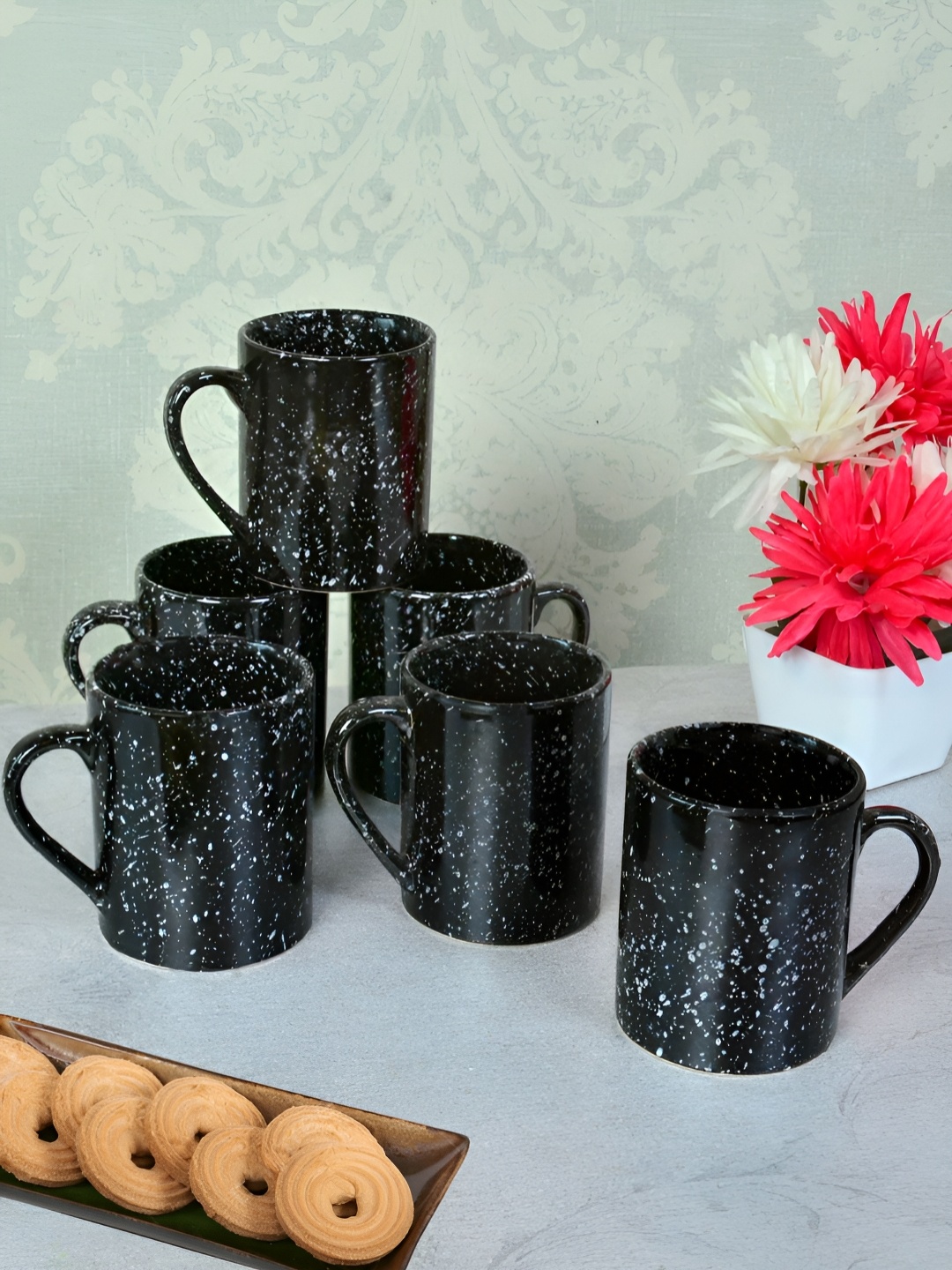 

FABINALIV Set of 6 Black & Grey Handcrafted Ceramics Glossy Mugs