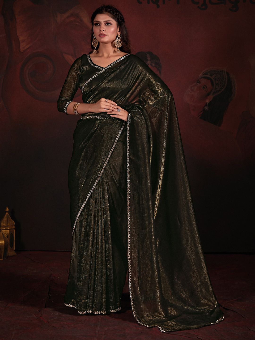 

Anouk Beads and Stones Saree, Olive