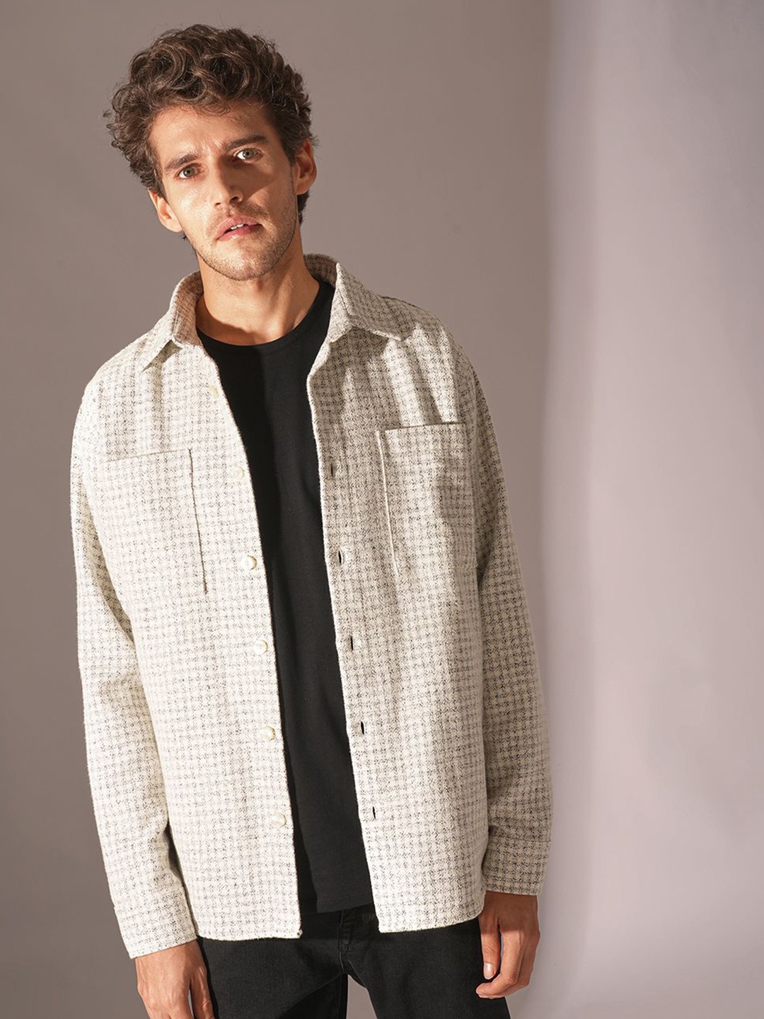 

SELECTED Men Spread Collar Tartan Checked Cotton Casual Shirt, Beige