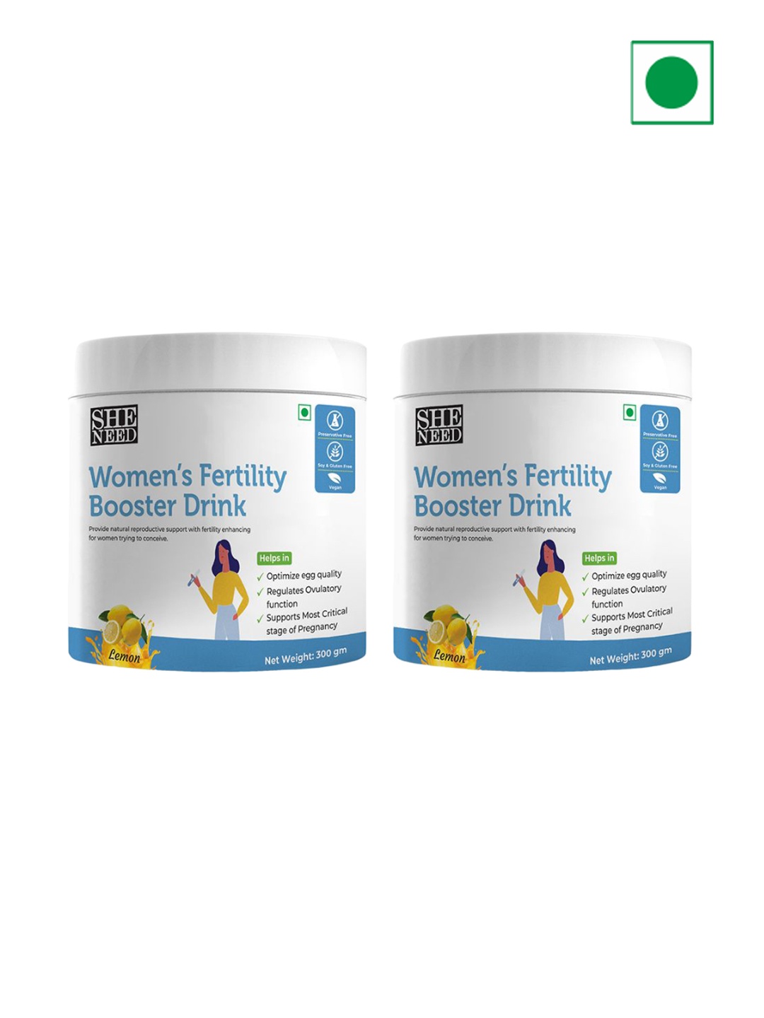 

SheNeed Set Of 2 Lemon Flavoured Women Fertility Booster Drink 300g Each - Lemon, White